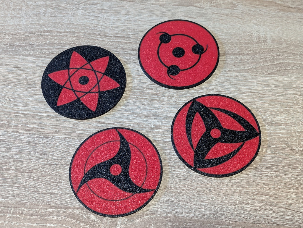 Naruto Sharingan Coaster Set of 6 | Anime Drink Coasters | 3D Printed Manga Inspired Table Decor