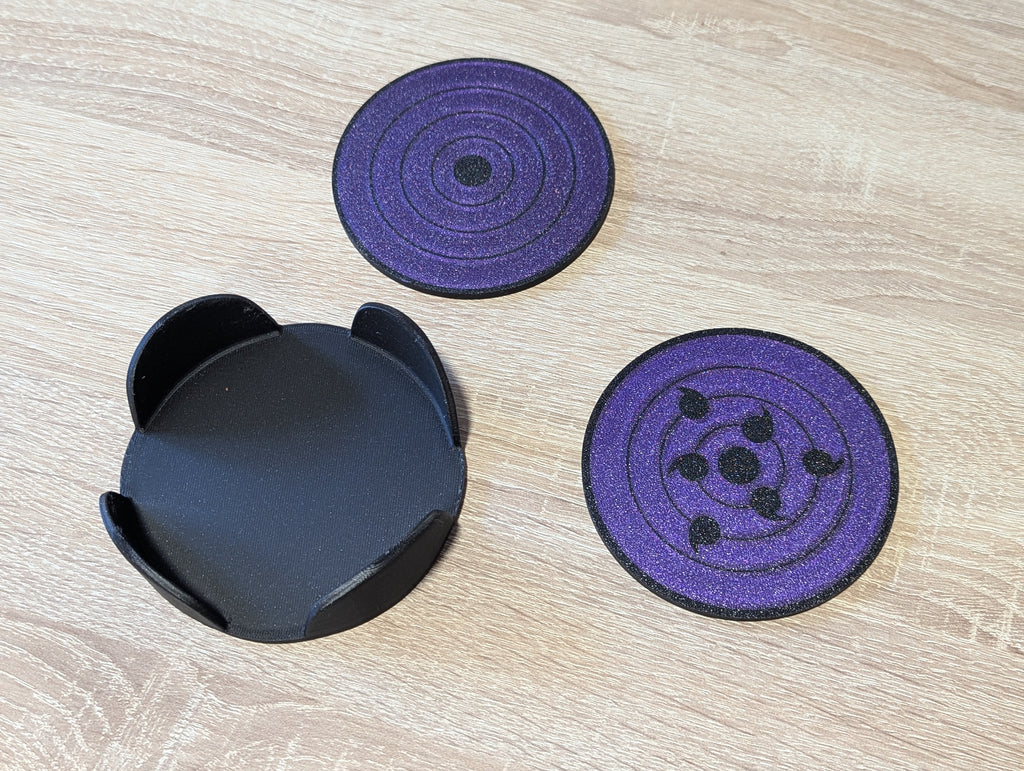 Naruto Sharingan Coaster Set of 6 | Anime Drink Coasters | 3D Printed Manga Inspired Table Decor